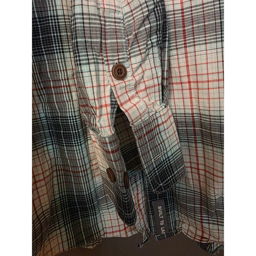 Ariat Rebar Mens Plaid Long Sleeve Work Shirt Blue Orange Button Down Medium